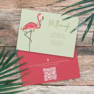 Convite Feriado de Natal Luz rosa Flamingo QR Código QR Fl