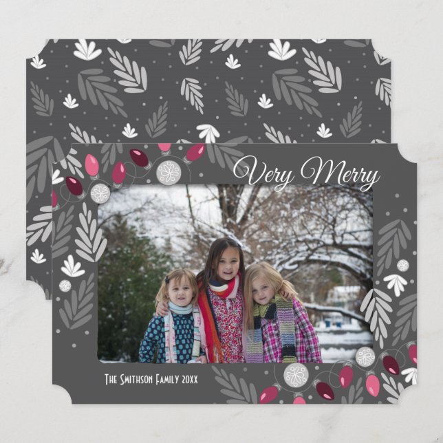 Convite Feriado de Natal - Luz rosa - Uma opção de foto (Frente/Verso)