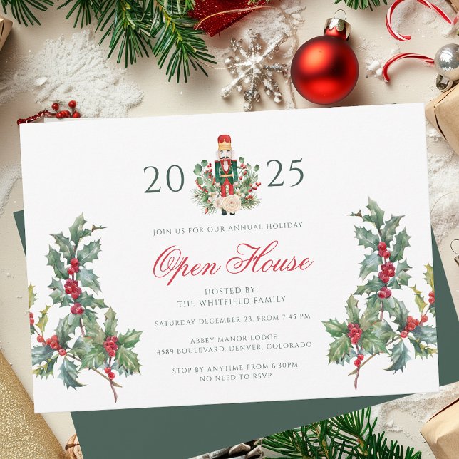 Convite Feriado de Natal, Noz-Cracker Open House Berries (Christmas Holiday Nutcracker Open House Berries Invitation)