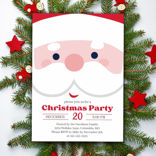 Convite Feriado de Natal para Papais noeis bonitos (Simply Cute Santa Christmas Party Holiday Invitation)