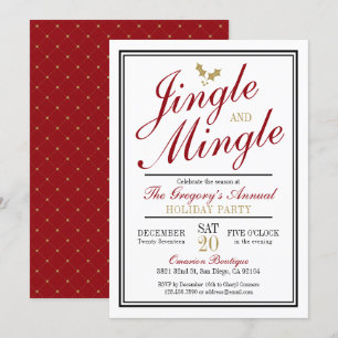 Convite Feriado de Natal Red e Dourado Jingle e Mingle