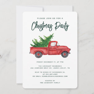 Convite Feriado de Natal Rustic Watercolor Red Truck