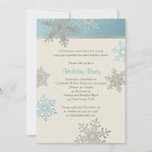 Convite Feriado de Natal Silver Blue Snowflake