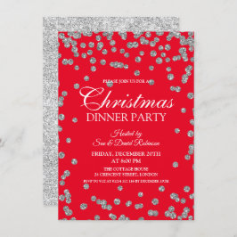 Convite Feriado de Natal Vermelho de Confetti Silver Glitt