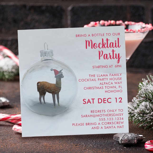 Convite Feriado do Natal Llama Mocktail (Mocktail Party? Here's your party invitation. Just add your details)