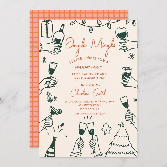 Convite Feriado do Partido Xmas Desenhou Manuscrito Funky (Criador carregado)