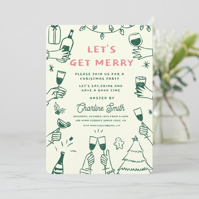 Convite Feriado do Partido XmasMão Desenhada Manuscrita Fu (Criador carregado)