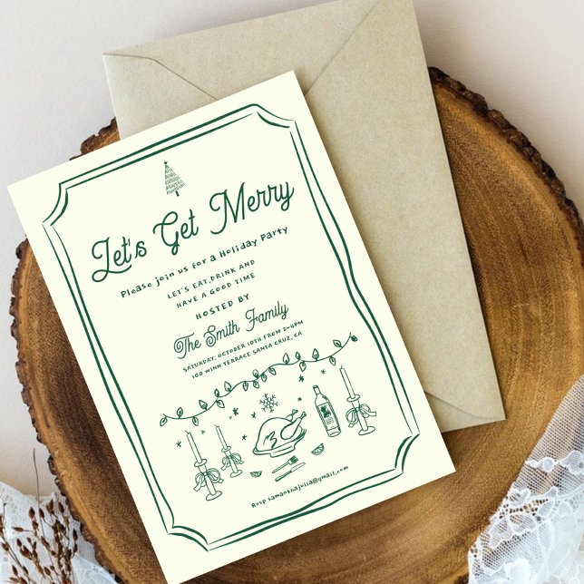 Convite Feriado do Partido XmasMão Desenhada Manuscrita Fu (Criador carregado)