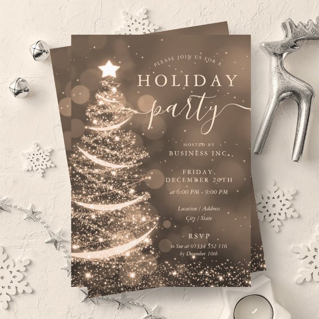 Convite Feriado Dourado da Companhia das Árvores de Natal (Elegant Gold Christmas Tree Company Holiday Invitation)