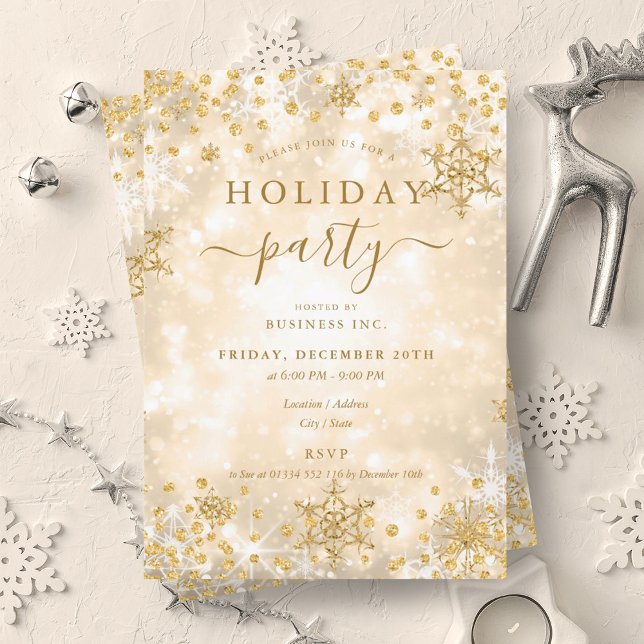 Convite Feriado Dourado de Natal Elegante (Elegant Gold Christmas Winter Company Holiday Invitation)