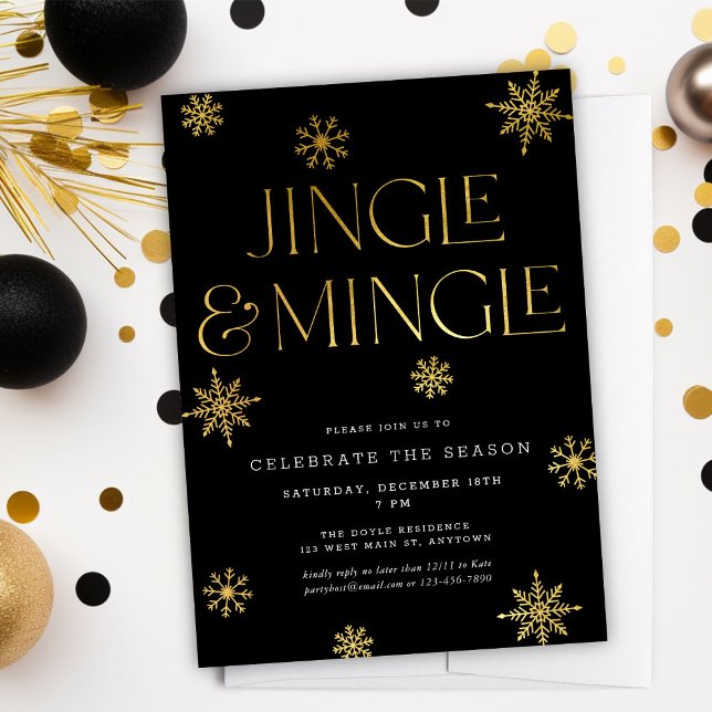 Convite Feriado Dourado de Neves Jingle & Mingle Black (Criador carregado)