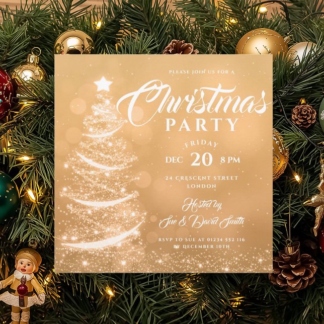Convite Feriado Dourado do Partido Elegante de Natal (Elegant Christmas Party Sparkle Gold Holiday Invitation)