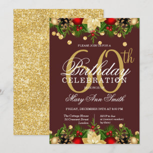 Convite Feriado Dourado e Borgonha - 60º Aniversário
