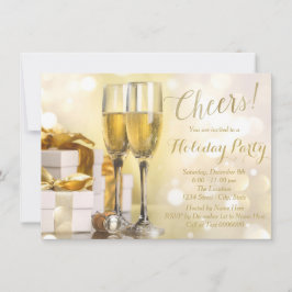 Convite Feriado Dourado Elegante de Champagne