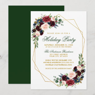 Convite Feriado Dourado Floral de Aquarela Verde