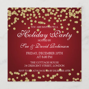 Convite Feriado Elegante Dourado Glitter Confetti Red