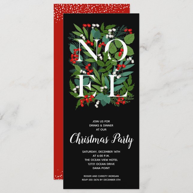 Convite Feriado Elegante NOEL Greenery (Frente/Verso)