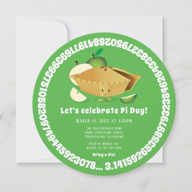 Convite Feriado em Matemática Verde do Pi Day Apple Pie Pa (Frente)