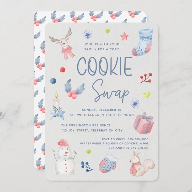 Convite Feriado Feriado Fresco Aquarela Swap de Biscoito d (Frente/Verso)