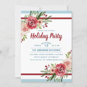 Convite Feriado Floral de Azul de Stripes de Água