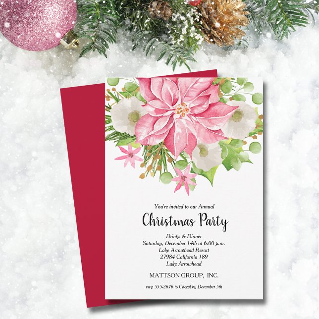 Convite Feriado Floral de Poinsettia de Natal (Christmas Poinsettia Floral Holiday Invitations)