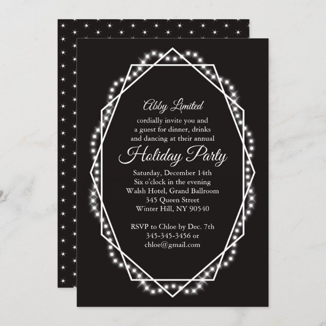 Convite Feriado Geométrico em Preto (Frente/Verso)