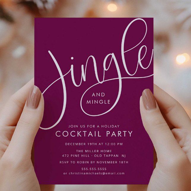 Convite Feriado "Jingle and Mingle" de ameixa Elegante (Criador carregado)