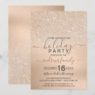 Convite Feriado Metálico Glitter Dourado Chic Champagne
