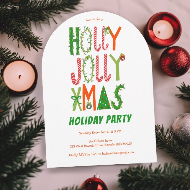 Convite Feriado PERSONALIZADO de Natal Holly Jolly desenha (Hand-Drawn Holly Jolly Christmas CUSTOM Holiday Invitation
)