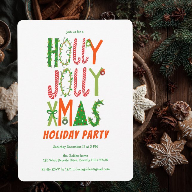 Convite Feriado PERSONALIZADO de Natal Holly Jolly Drawn (Hand Drawn Holly Jolly Christmas CUSTOM Holiday Invitation
)