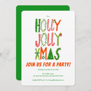 Convite Feriado PERSONALIZADO de Natal Holly Jolly Drawn