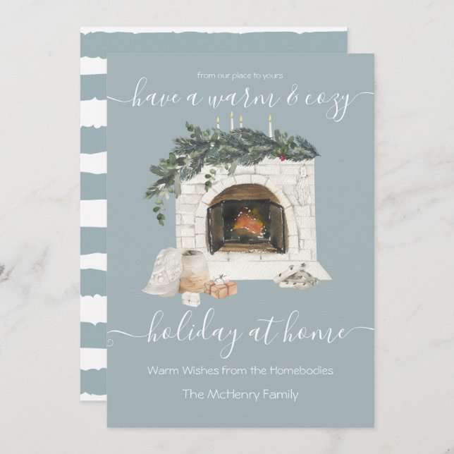 Convite Feriado quente e Lareira confortável em casa (Frente/Verso)