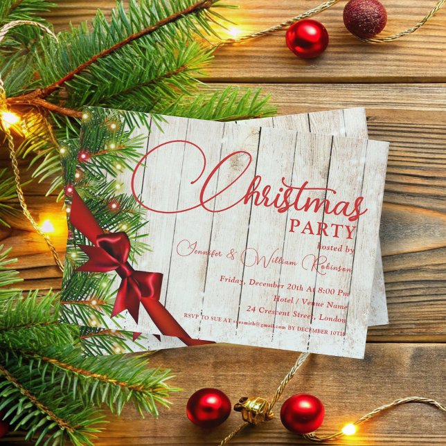 Convite Feriado Russo Elegante de Fita e Pine Xmas (Elegant Rustic Ribbon & Pine Xmas Holiday Invitation)