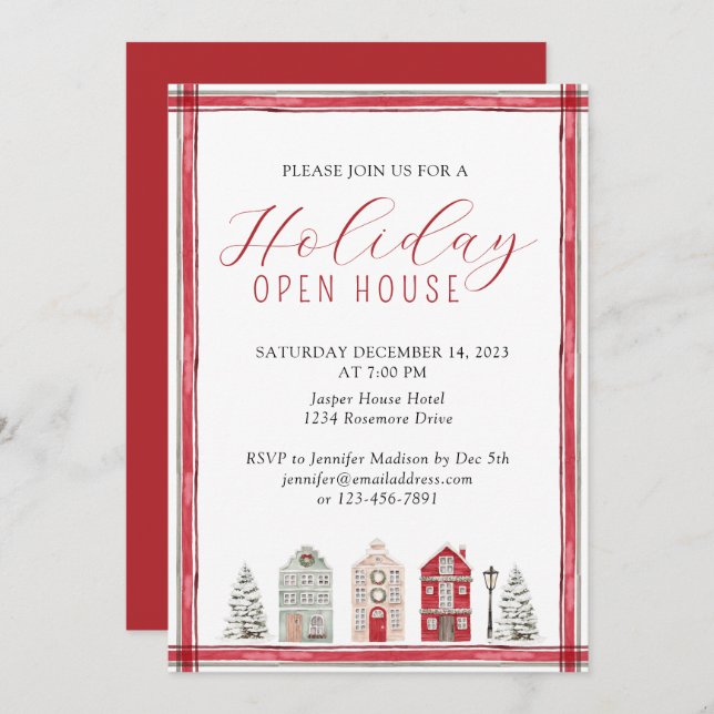 Convite Feriado Russo Simples de Aquarela Aberta Casa Verm (Frente/Verso)