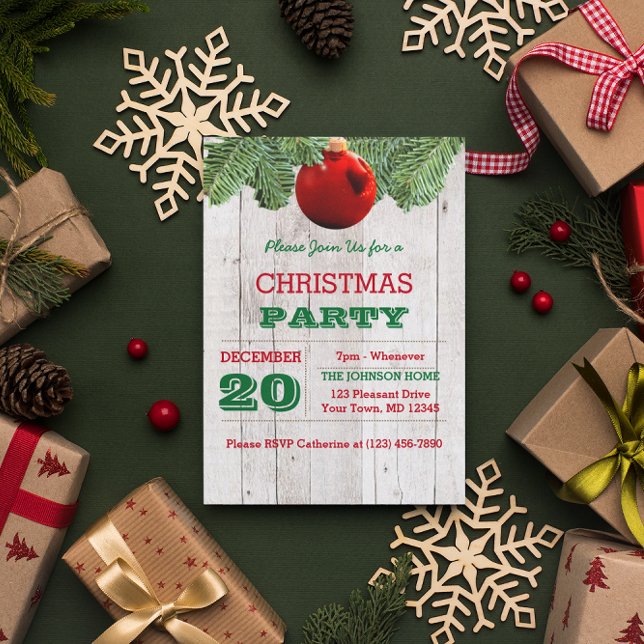 Convite Feriado Rustic White Wood and Pine Branch (Criador carregado)