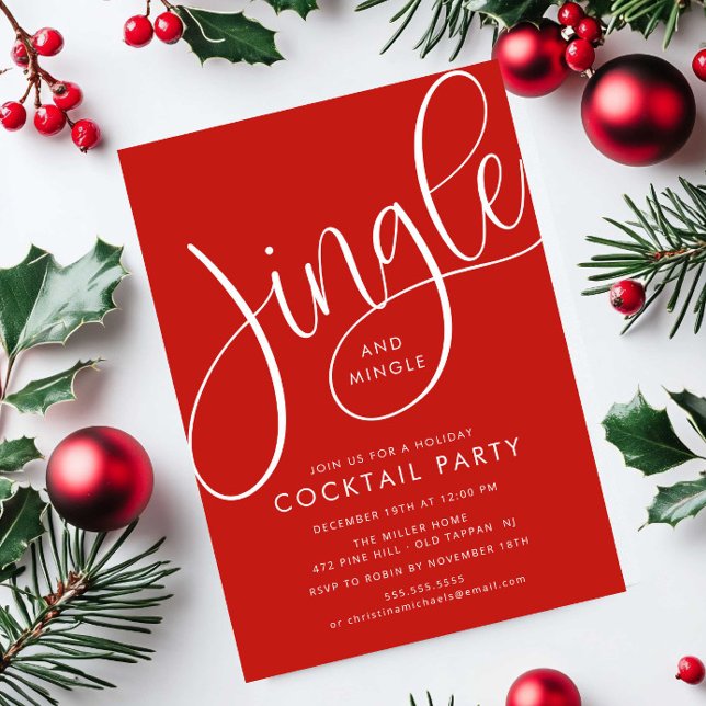 Convite Feriado Vermelho Moderno "Jingle and Mingle" (Criador carregado)