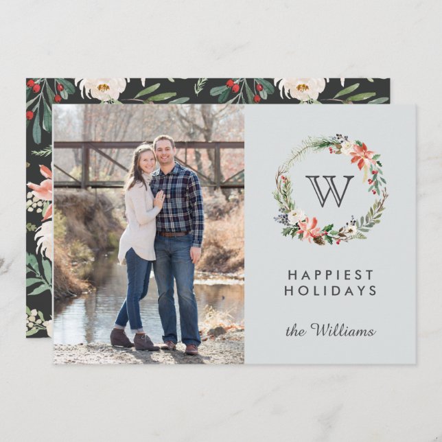 Convite Feriados de Foto do Monograma da Terra de Natal (Frente/Verso)