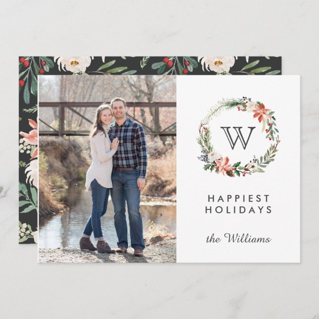 Convite Feriados de Foto do Monograma da Terra de Natal |  (Frente/Verso)