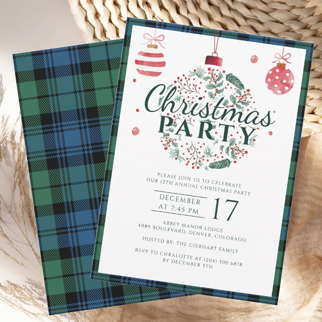 Convite Feriados de Natal da xadrez Campbell Tartan (Rustic Plaid Tartan Christmas Holidays Party Invitation)