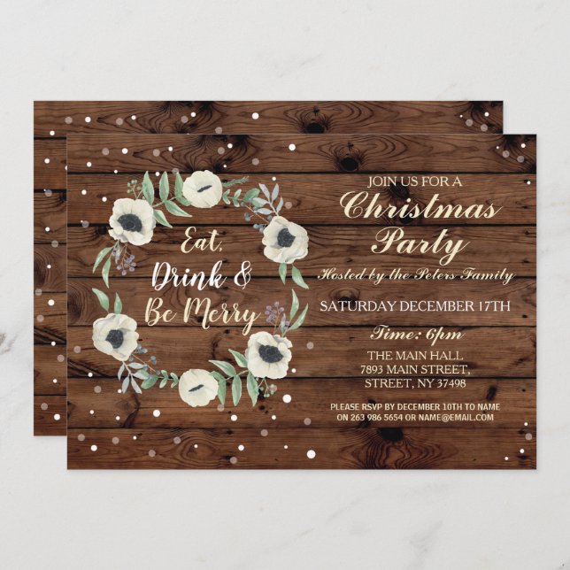 Convite Feriados do Dia do Janto de Natal em Madeira Natal (Frente/Verso)