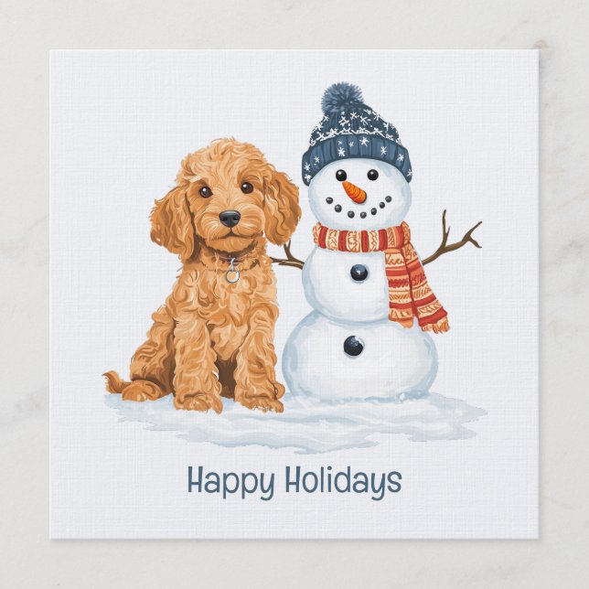 Convite Férias de Inverno Cachorro Goldendoodle Boneco de  (Frente)