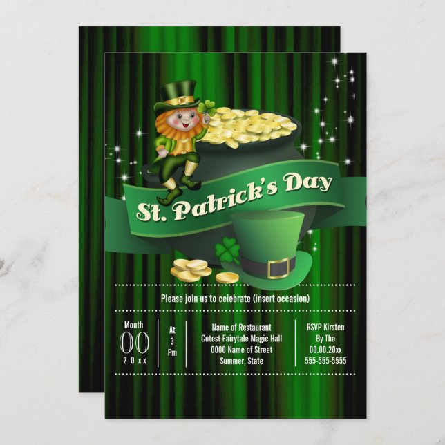 Convite Férias de St Patricks, pote de ouro irlandês (Frente/Verso)