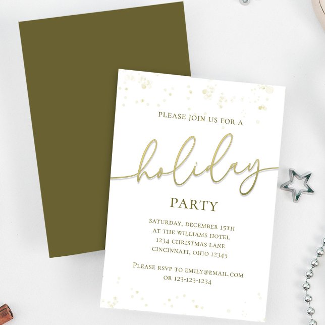 Convite Férias Dourado Caligrafia Script Glitter Simples  (Holiday party gold gradient calligraphy script invitation. With a scannable QR Code.)