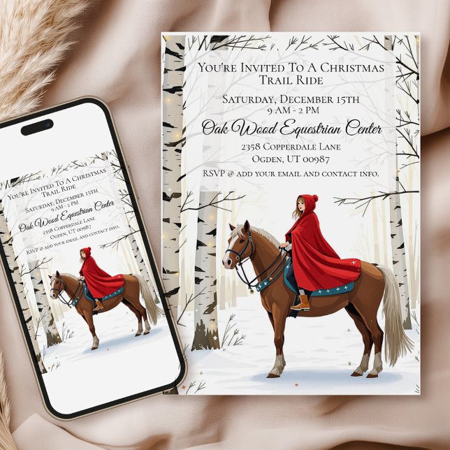 Convite Férias Equestres Alegres e Brilhantes (Personalize the details for your  event and set the scene for a festive, horse-themed gathering!)