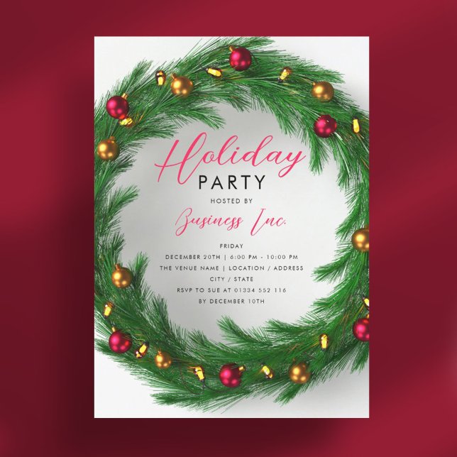 Convite Férias Festivas do Simples Partido de Férias Corpo (Simple Corporate Holiday Party Festive Wreath Invitation)