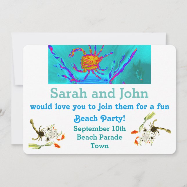 Convite Férias na Praia, Arte de Caranguejo Fresco à Beira (Frente)