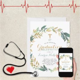 Convite Ferida verde + graduação médica de confete de ouro