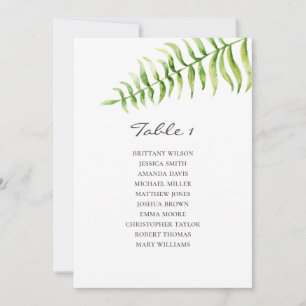 Convite Fern de aquarela. Gráfico de assentos de casament