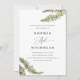 Convite Fern de madeira de aquarelas. Casamento floral ver