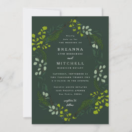 Convite Fern Eucalyptus - Casamento Verde Desenhado À Mão